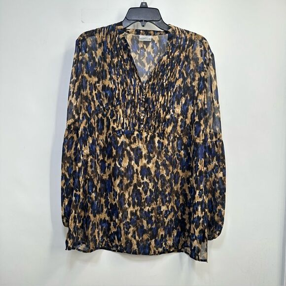 Chico's Size Large Semi-Sheer Multicolor L/S  V-Neck Popover - Picture 1 of 11